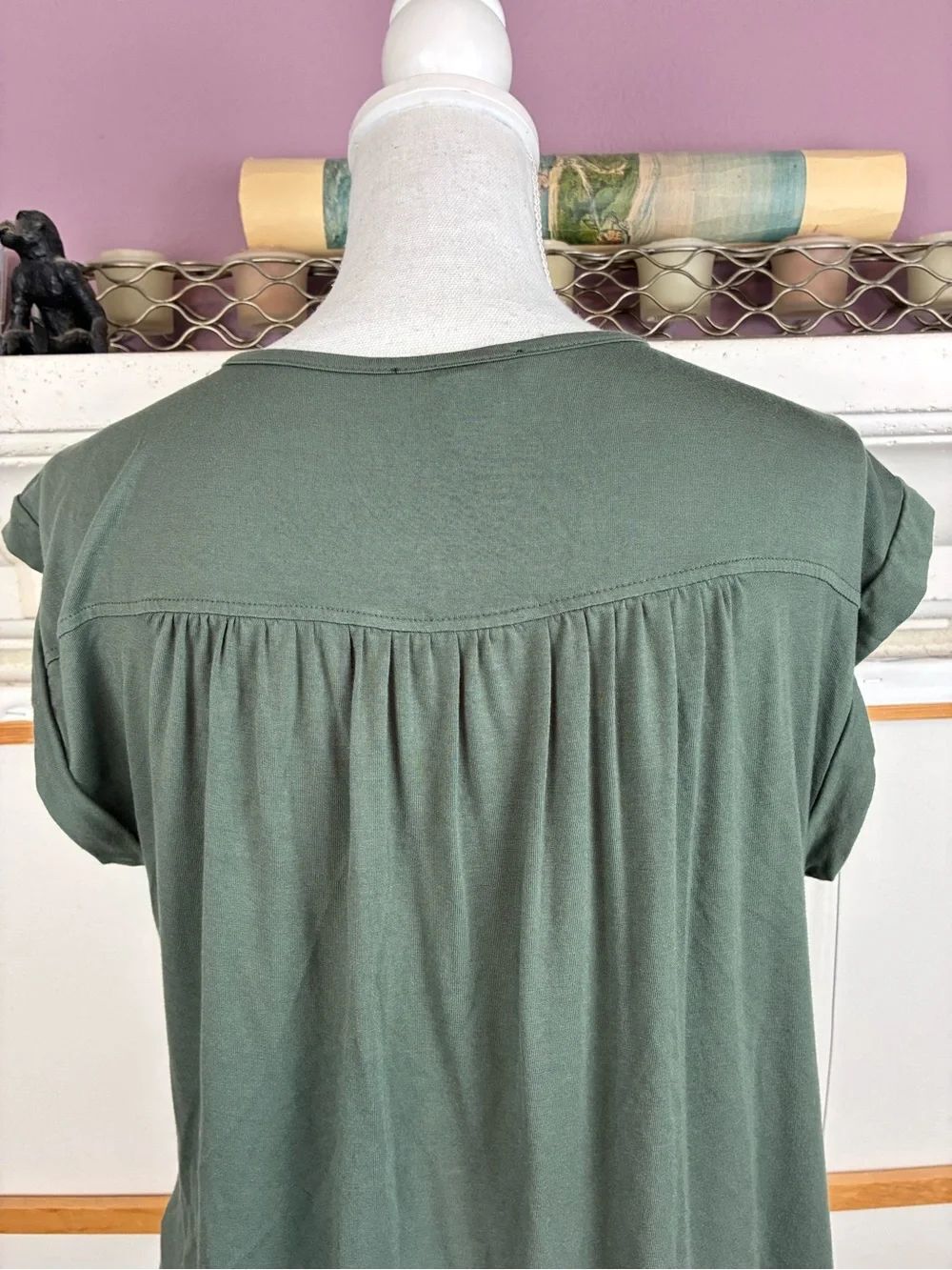 Cable & Gauge Olive Green Lace-Trim Cap Sleeve Top - Picture 6 of 8